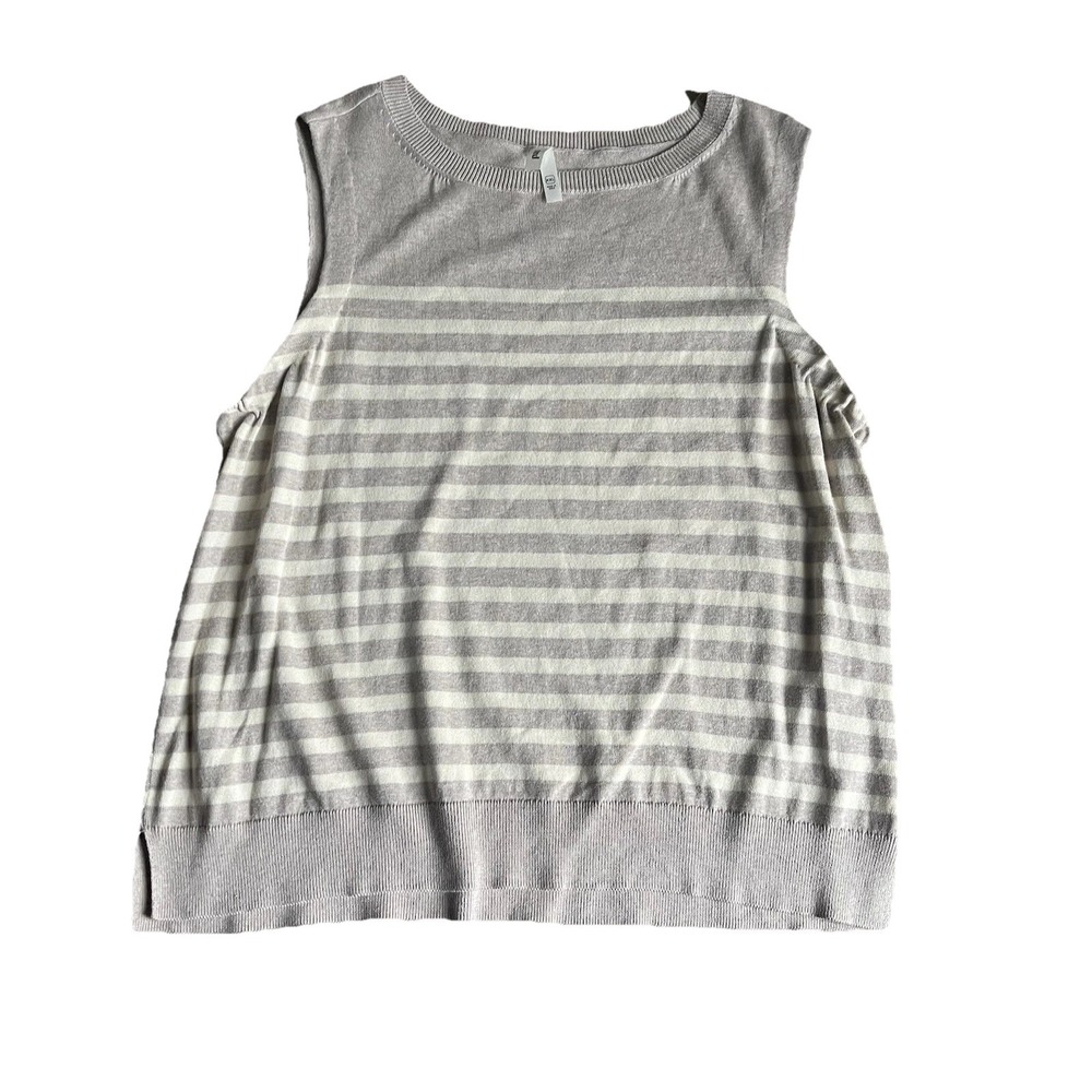 Pact Women's Organic Cotton Sleeveless Sweater 2XL Tan Ivory Split Sides Striped